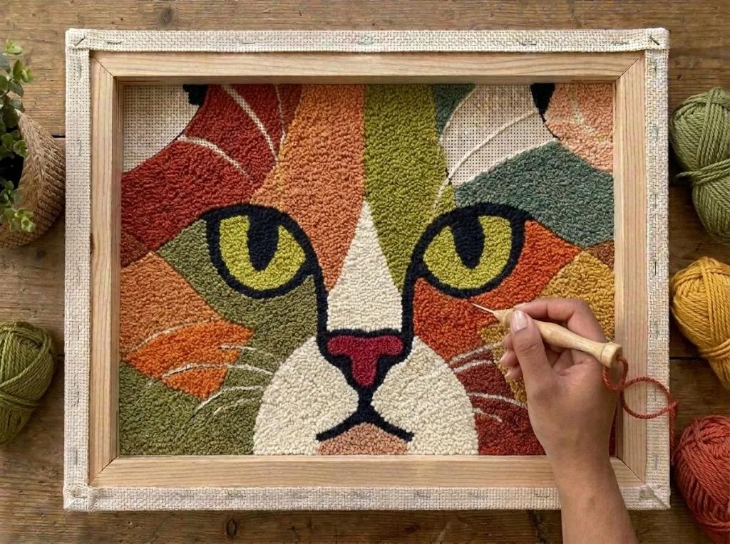 Module 5: terracotta, moss, and mustard color blocks filling the cat face
